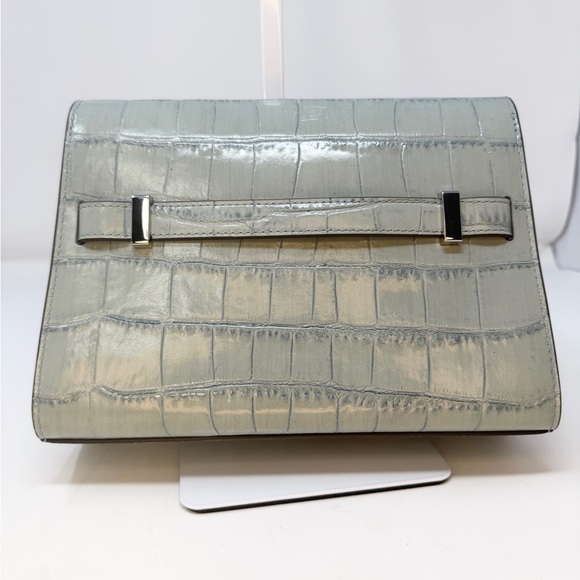 Tory Burch Lee Radziwill Ice Blue Croc-Embossed Shoulder Bag - Picture 16 of 16